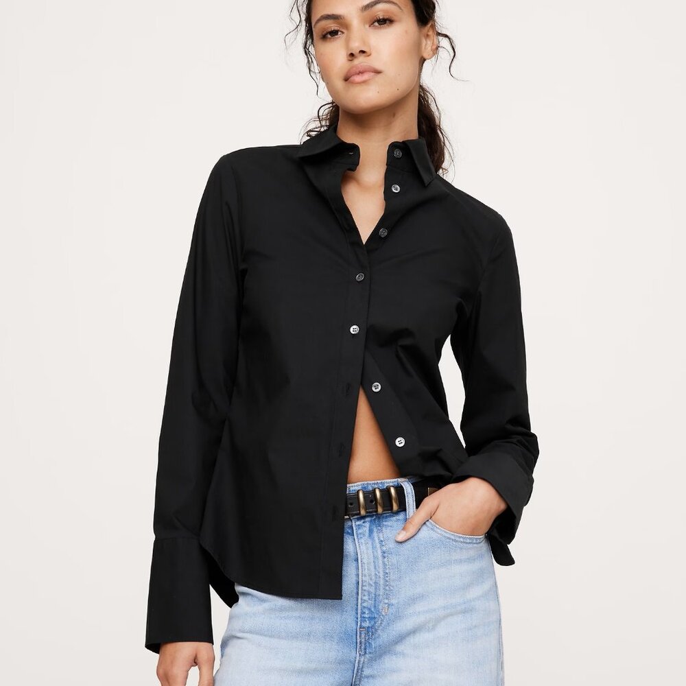 NEW! Banana Republic Classic Black Cotton Poplin Riley II Tailored Shirt 2R